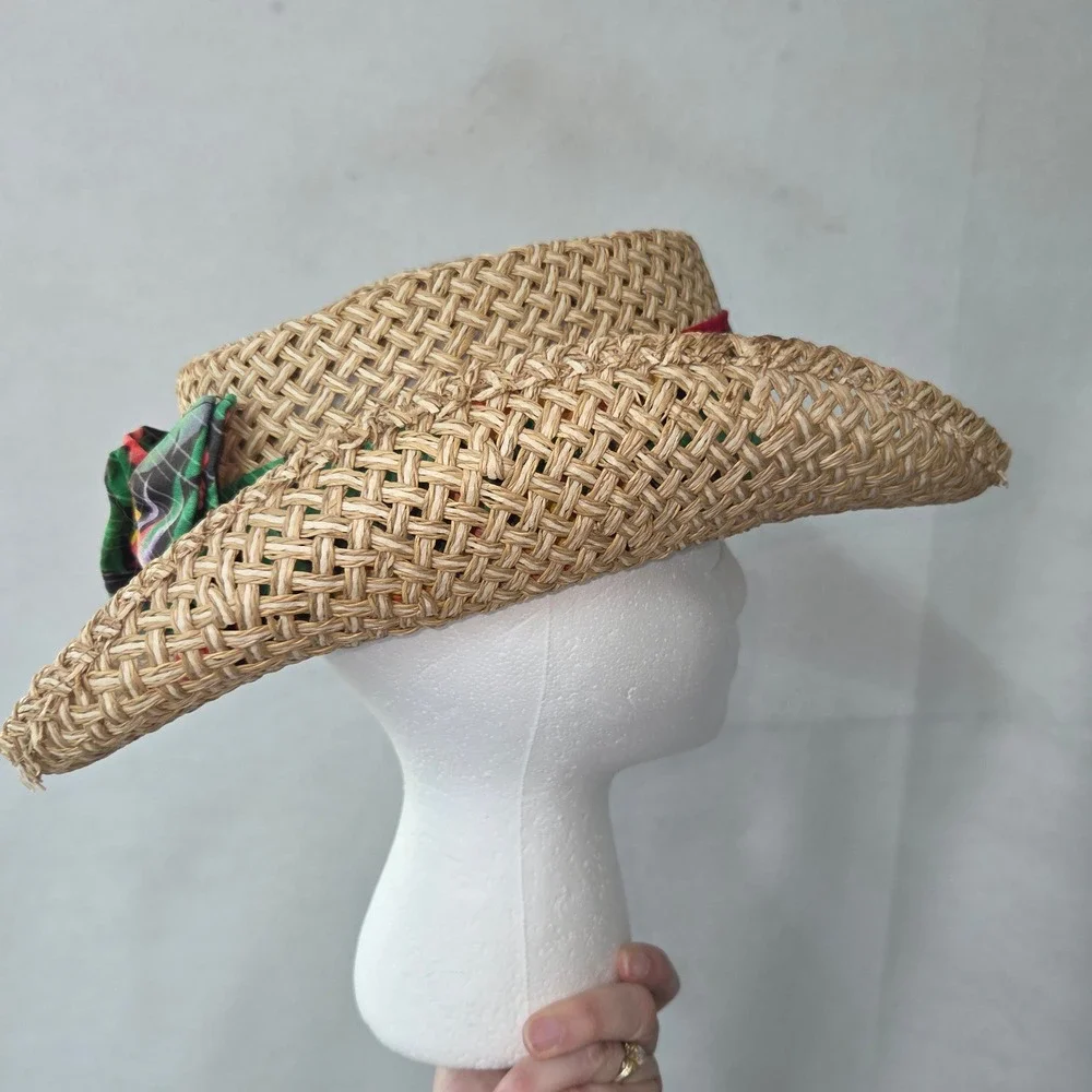 Imperial Headwear Straw Sun Hat Women OS Tan Floral Kiahuna Golf Club Cowboy Bow